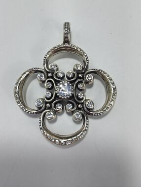 Brighton Silver Tone Crystal Scrollwork Pendant Filigree Statement